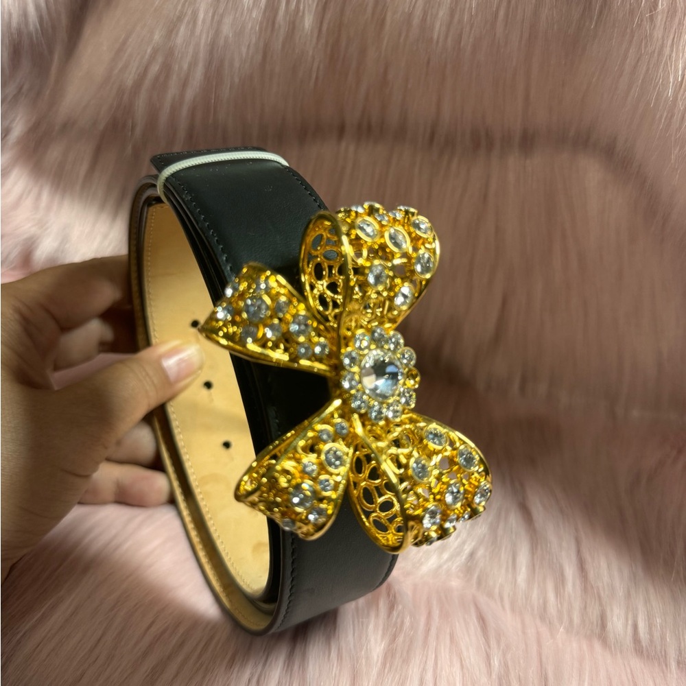 Versace Black Belt with Gold Embellished Bow